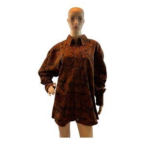 OLIVER HARRIS Men's Plaid Button Front  Corduroy Flower Shirt Size XL